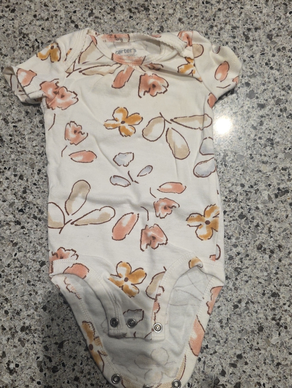 Carter's Cream Floral Print One-Piece with Peach and Mustard Accents